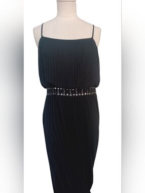 Adrianna Papell Black Sheer Pleated Evening Dress Size 4